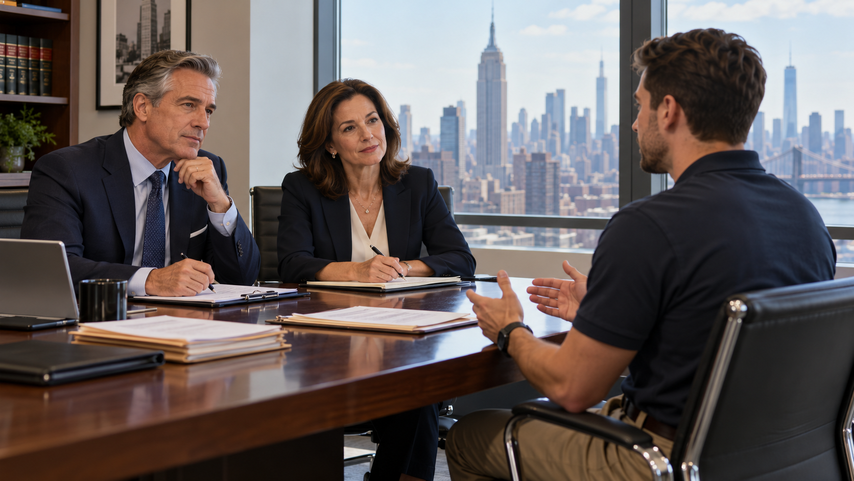 Two attorneys interviewing a process server.